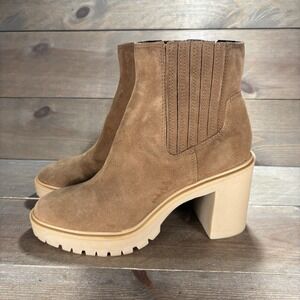 dolce vita caster H20 womens size 10 shoes brown suede chunky heel ankle booties